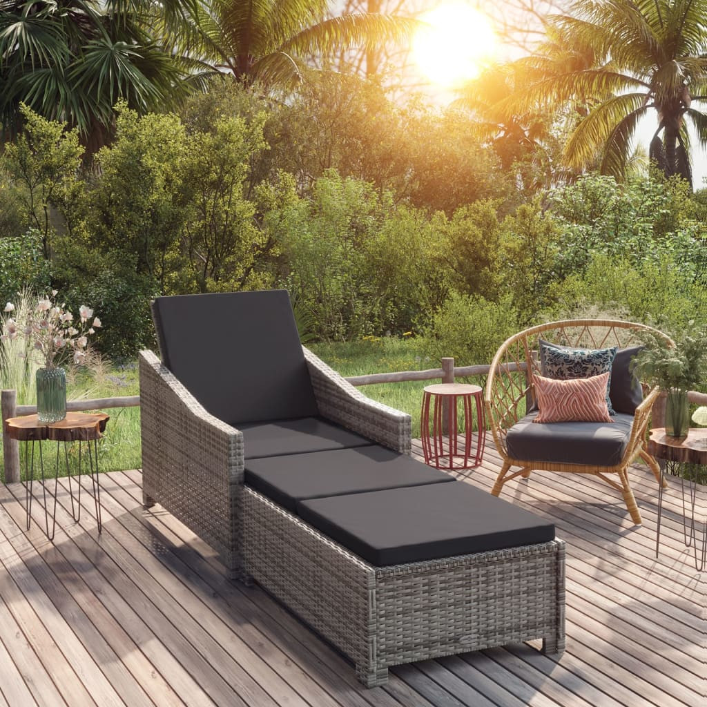 vidaXL Sonnenliege mit Dunkelgrauer Auflage Poly Rattan Grau