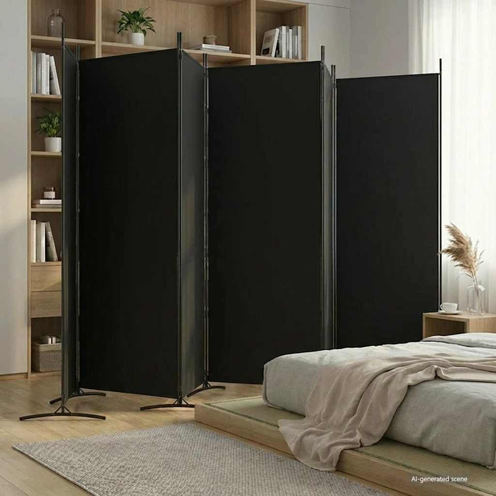 vidaXL 6-tlg. Paravent Schwarz 520x180 cm Stoff