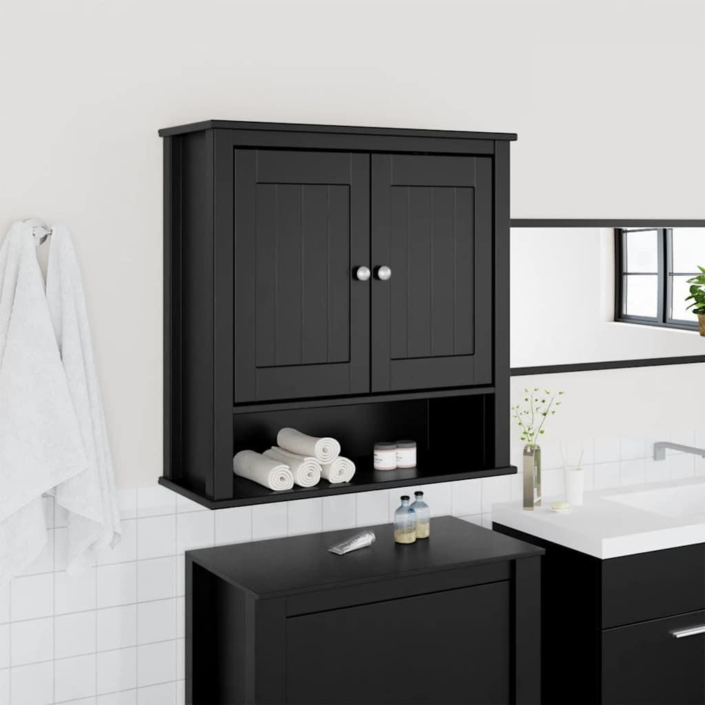 vidaXL Bad-Wandschrank BERG Schwarz 69,5x27x71,5 cm Massivholz