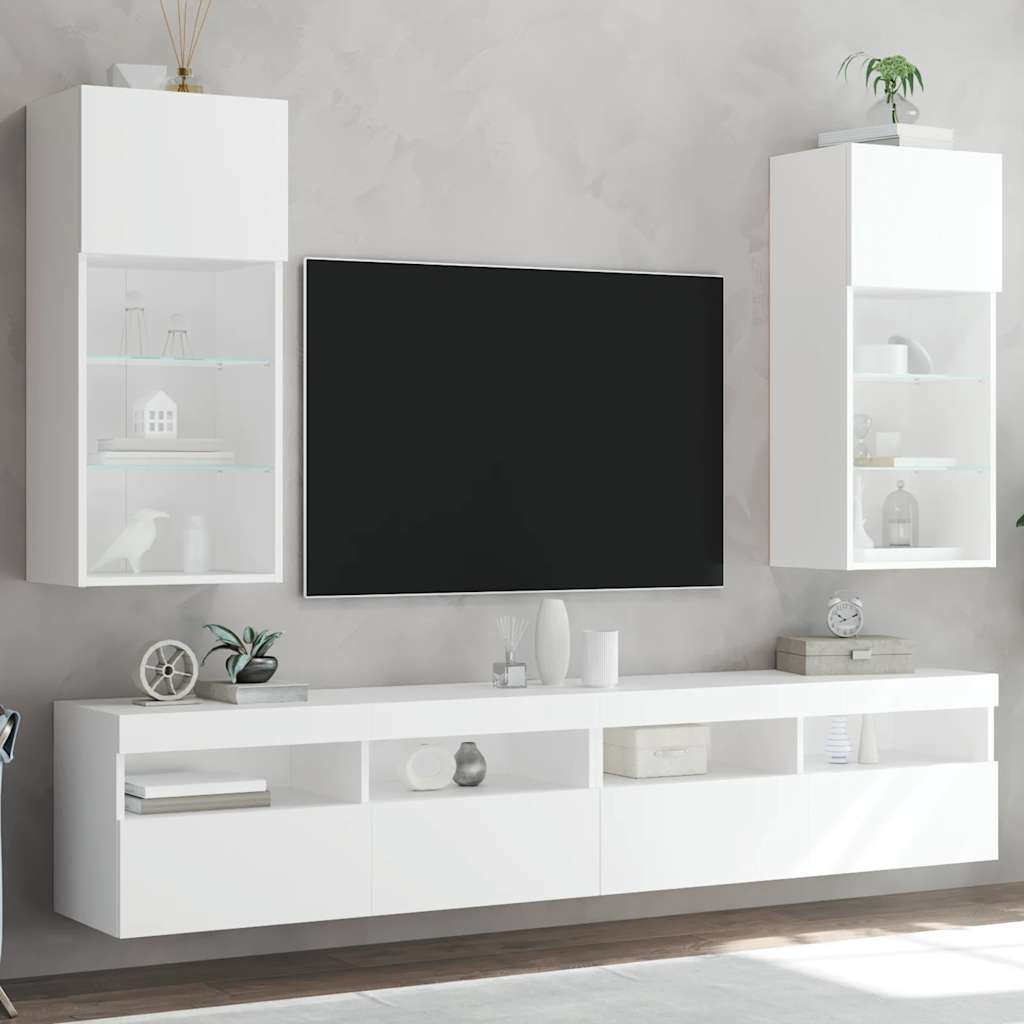 vidaXL TV-Schränke mit LED-Leuchten 2 Stk. Weiß 40,5x30x90 cm