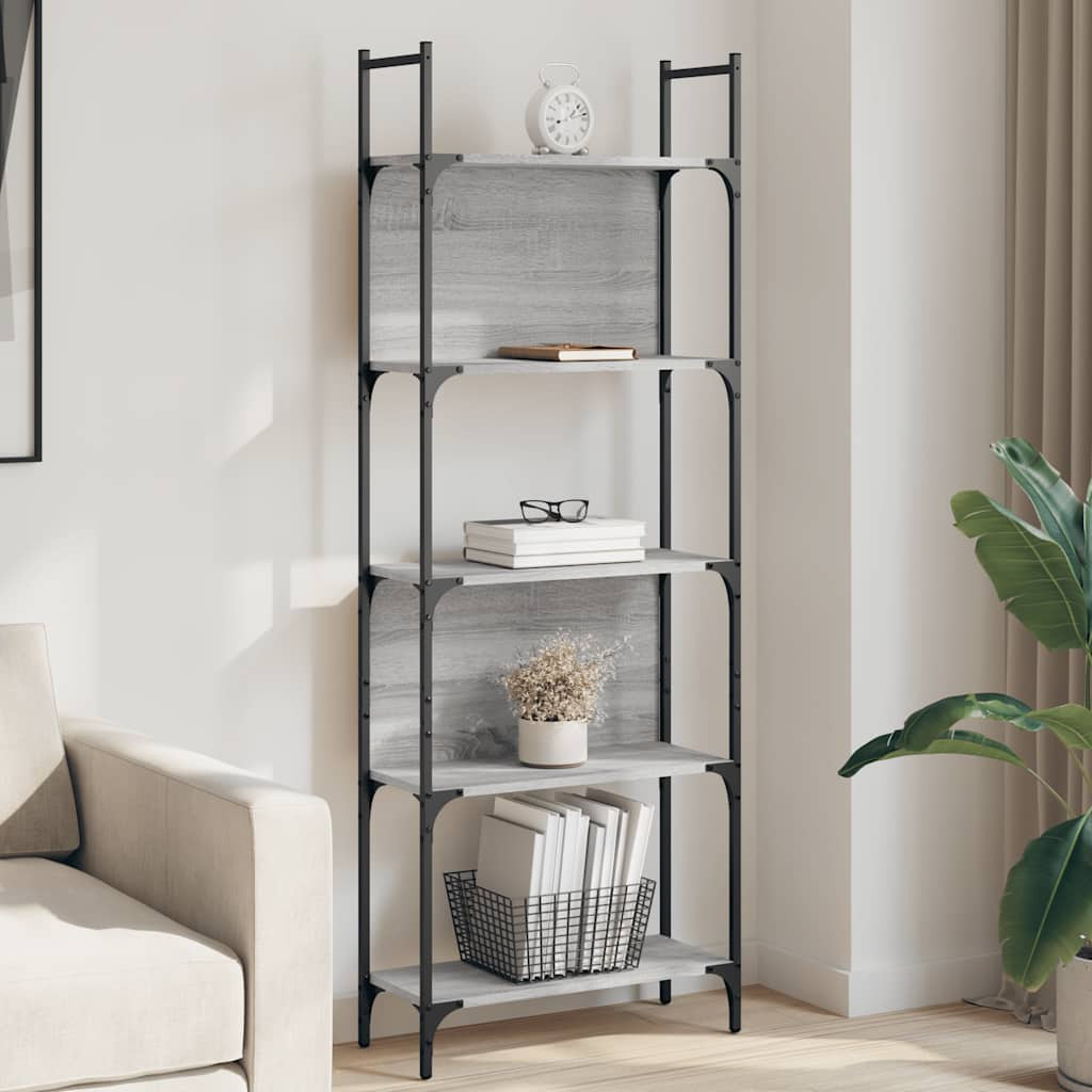 vidaXL Bücherregal 5 Böden Grau Sonoma 60,5x24x166,5 cm Holzwerkstoff