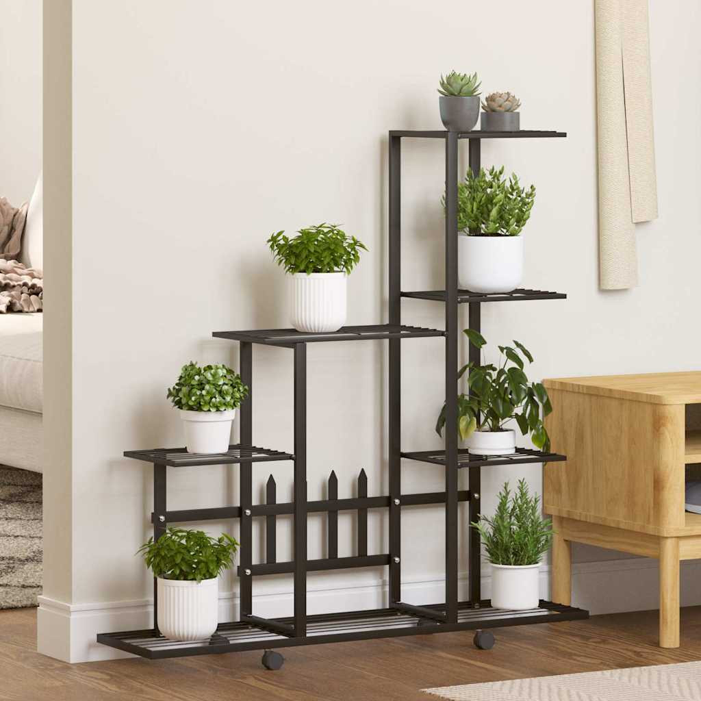 vidaXL Blumenständer auf Rollen 94,5x25x92,5 cm Schwarz Metall