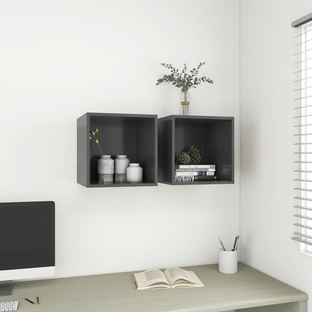 vidaXL Wandschränke 2 Stk. Grau 37x37x37 cm Holzwerkstoff