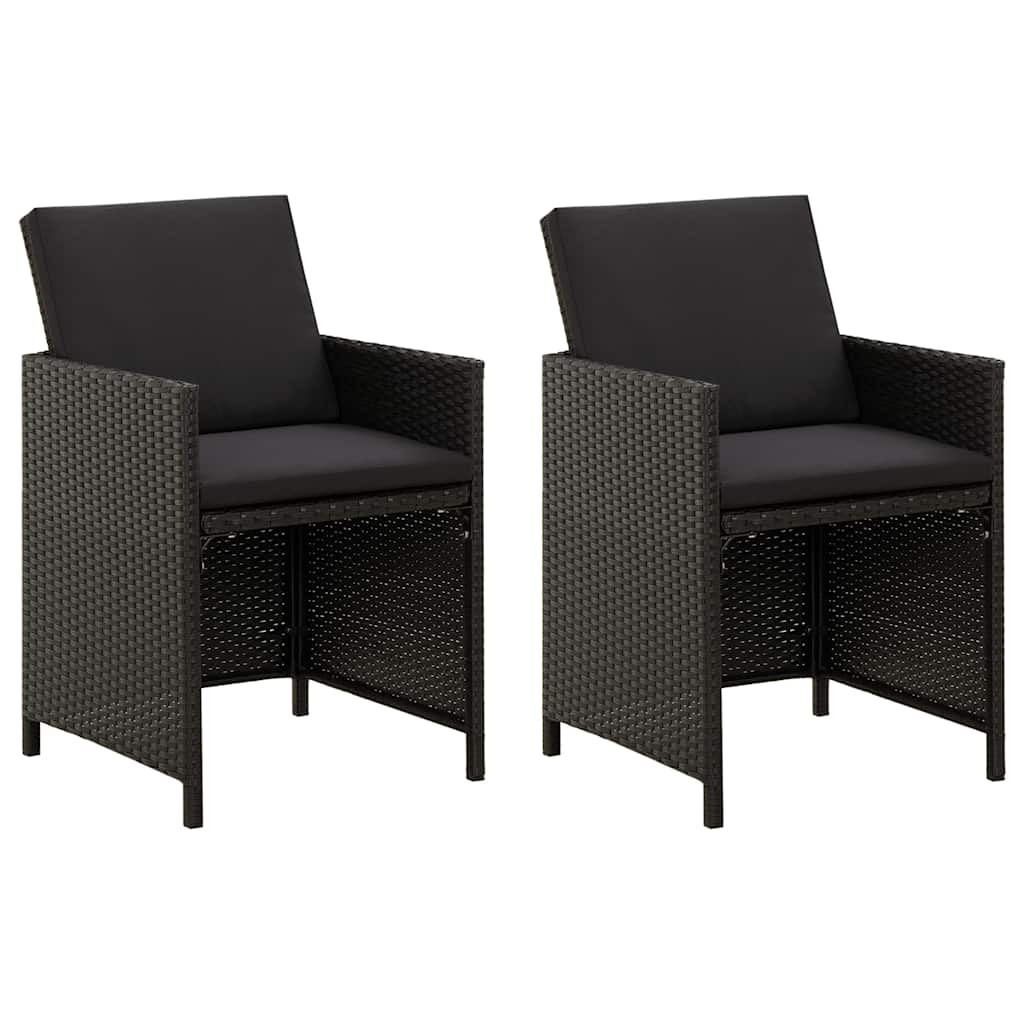 vidaXL Gartenstühle mit Kissen 2 Stk. Poly Rattan Schwarz