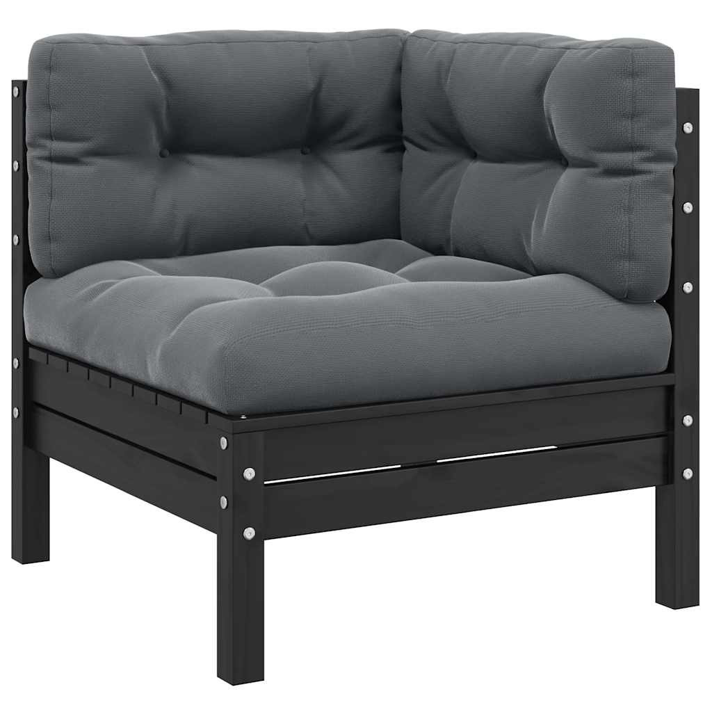 vidaXL Garten-Ecksofa mit Kissen in Schwarz Massivholz Kiefer