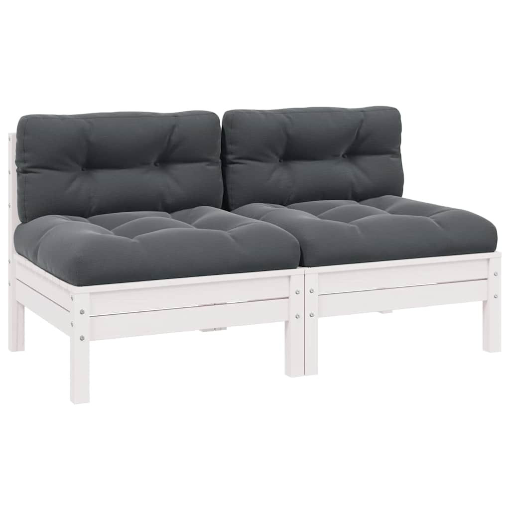 vidaXL 2-Sitzer-Gartensofa mit Kissen Weiß Massivholz Kiefer