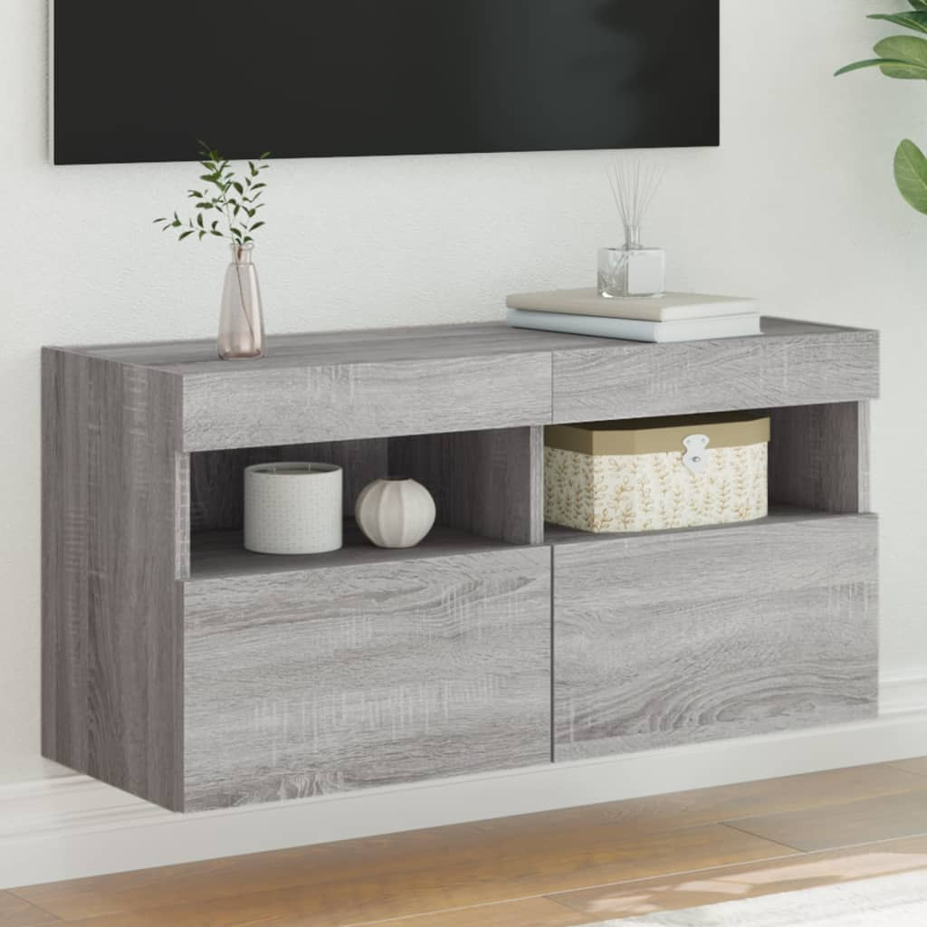vidaXL TV-Wandschrank mit LED-Leuchten Grau Sonoma 80x30x40 cm