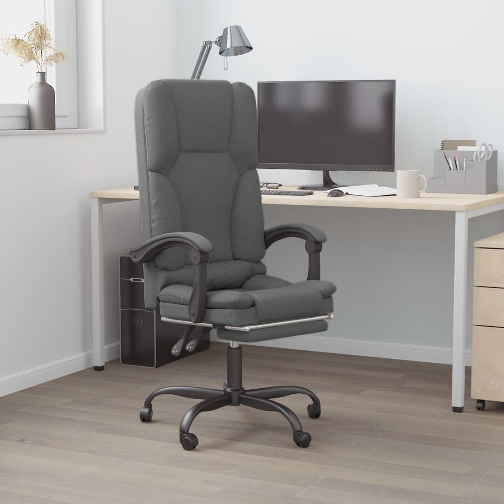 vidaXL Massage-Bürostuhl mit Liegefunktion Dunkelgrau Stoff