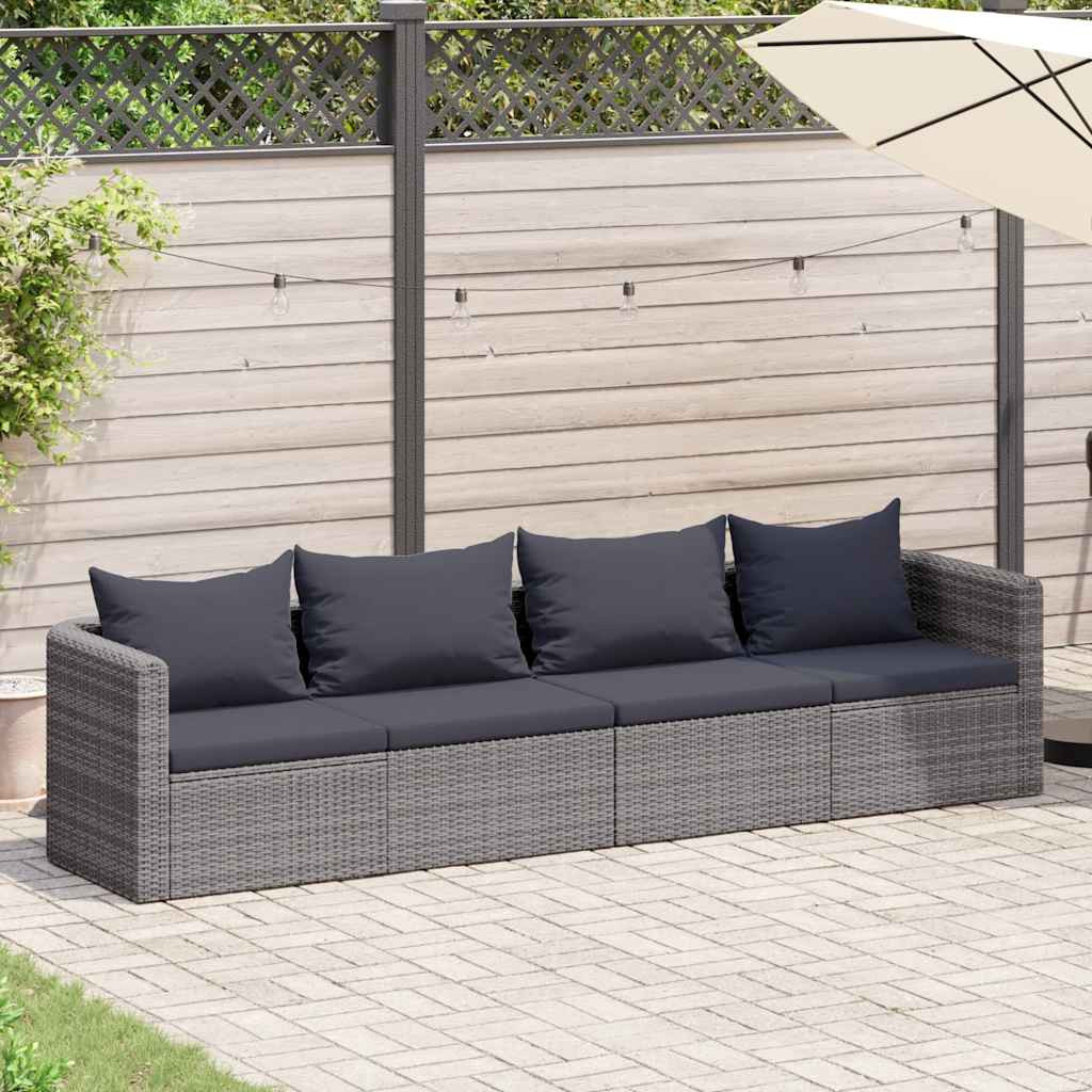 vidaXL 4-tlg. Garten-Sofagarnitur mit Kissen Grau Poly Rattan