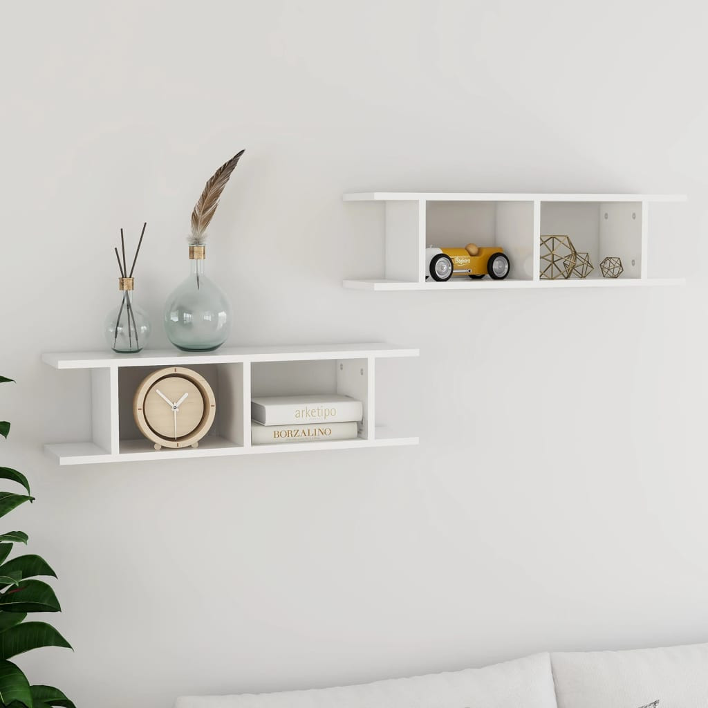 vidaXL Wandregale 2 Stk. Hochglanz-Weiß 75x18x20 cm Holzwerkstoff