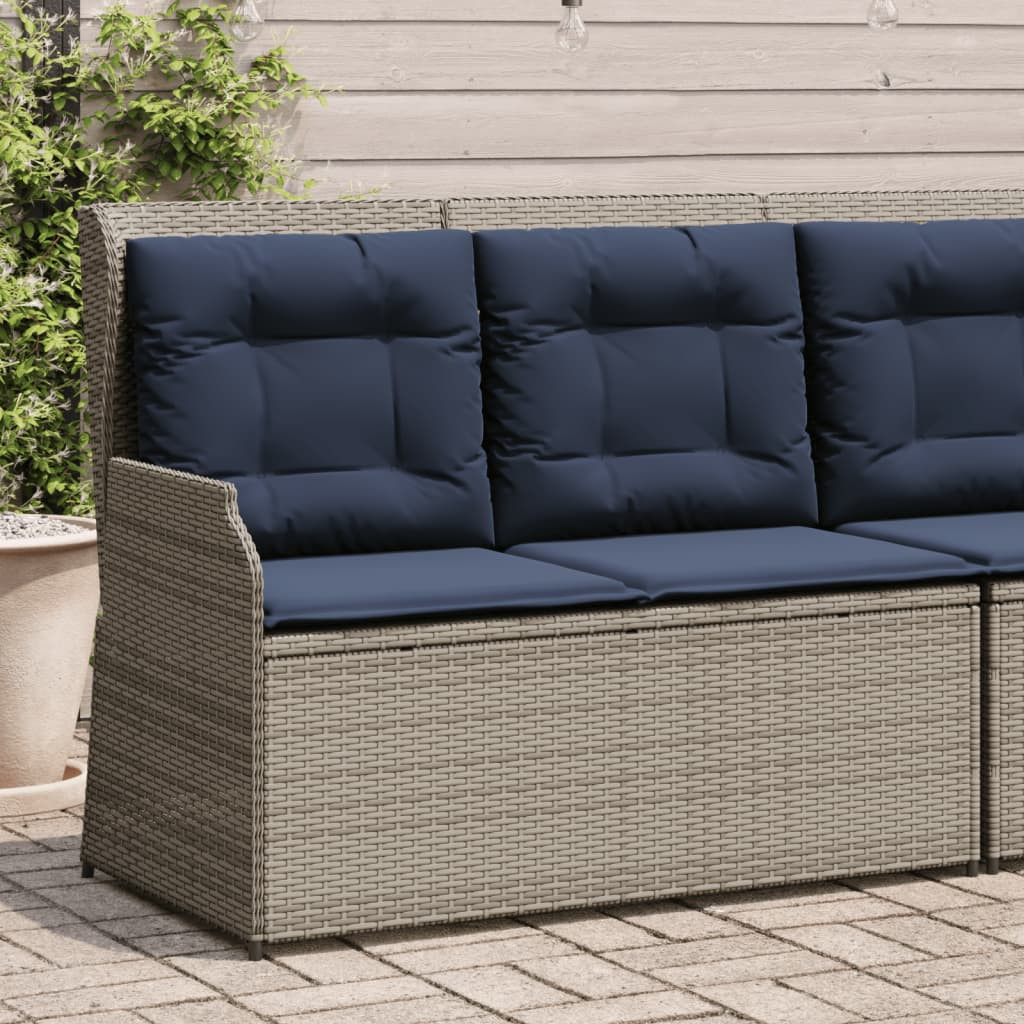 vidaXL Gartenbank mit Liegefunktion und Kissen Grau Polyrattan