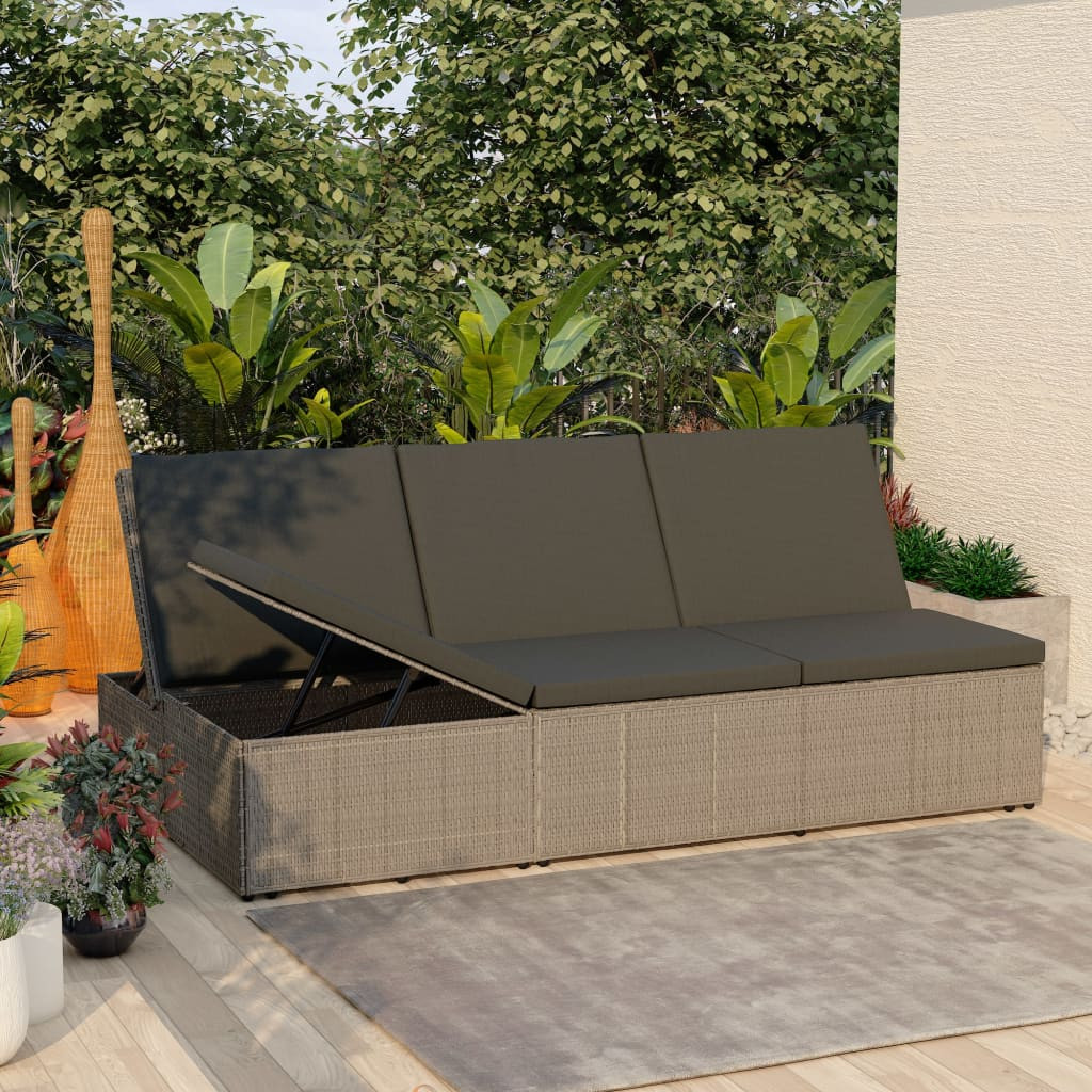 vidaXL Sonnenliege mit Auflage Poly Rattan Grau