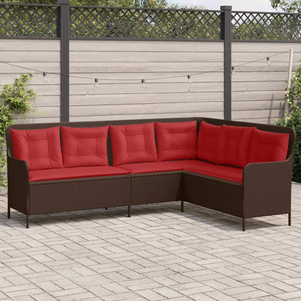 vidaXL Gartensofa mit Kissen L-förmig Braun Polyrattan
