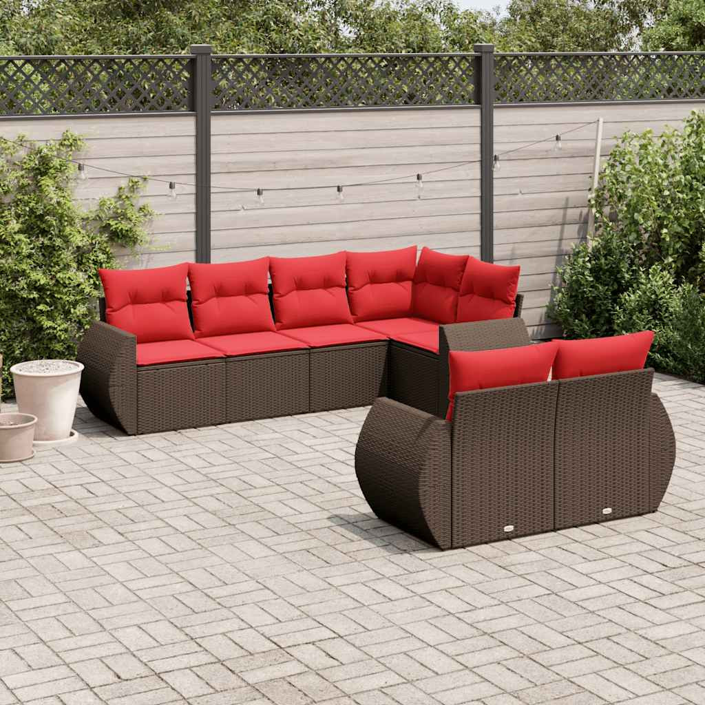 vidaXL 7-teiliges Gartensofa-Set mit Kissen, braun, Polyrattan