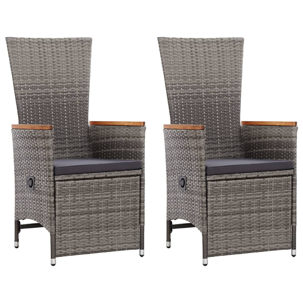 vidaXL Garten-Liegestühle 2 Stk. mit Auflagen Poly Rattan Grau