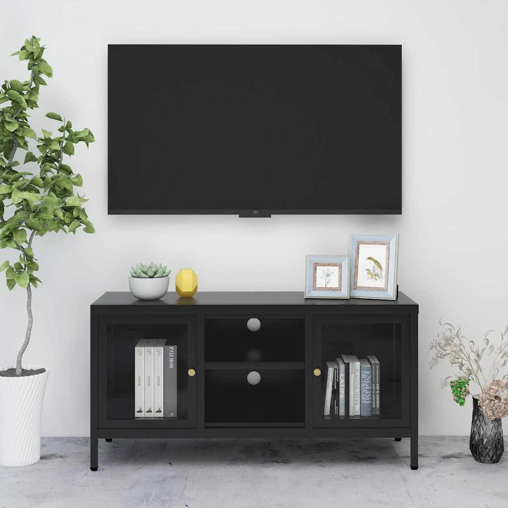 vidaXL TV-Schrank Schwarz 105x35x52 cm Stahl und Glas