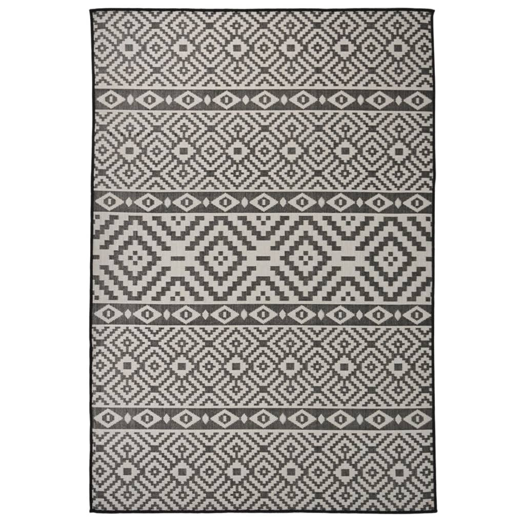 vidaXL Outdoor-Teppich Flachgewebe 160x230 cm Schwarz Gestreift