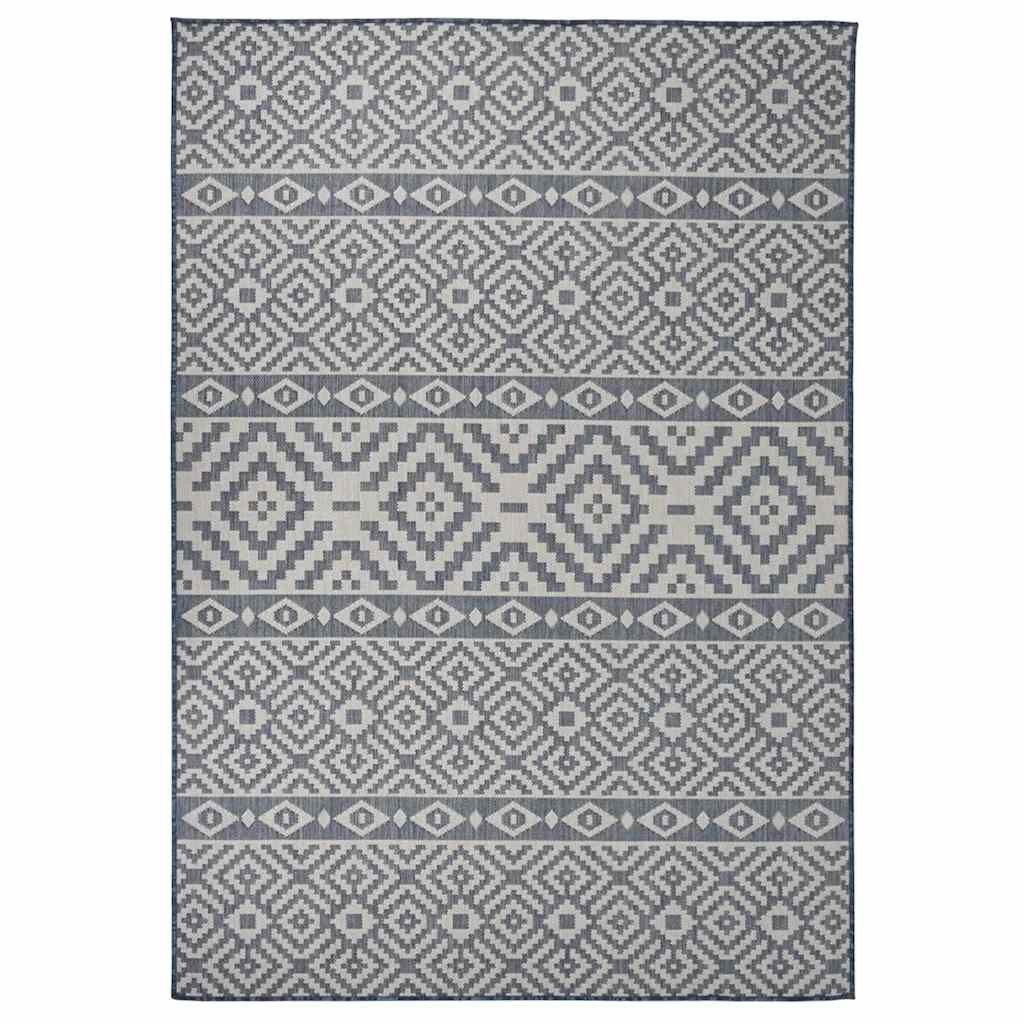 vidaXL Outdoor-Teppich Flachgewebe 160x230 cm Blau Gestreift