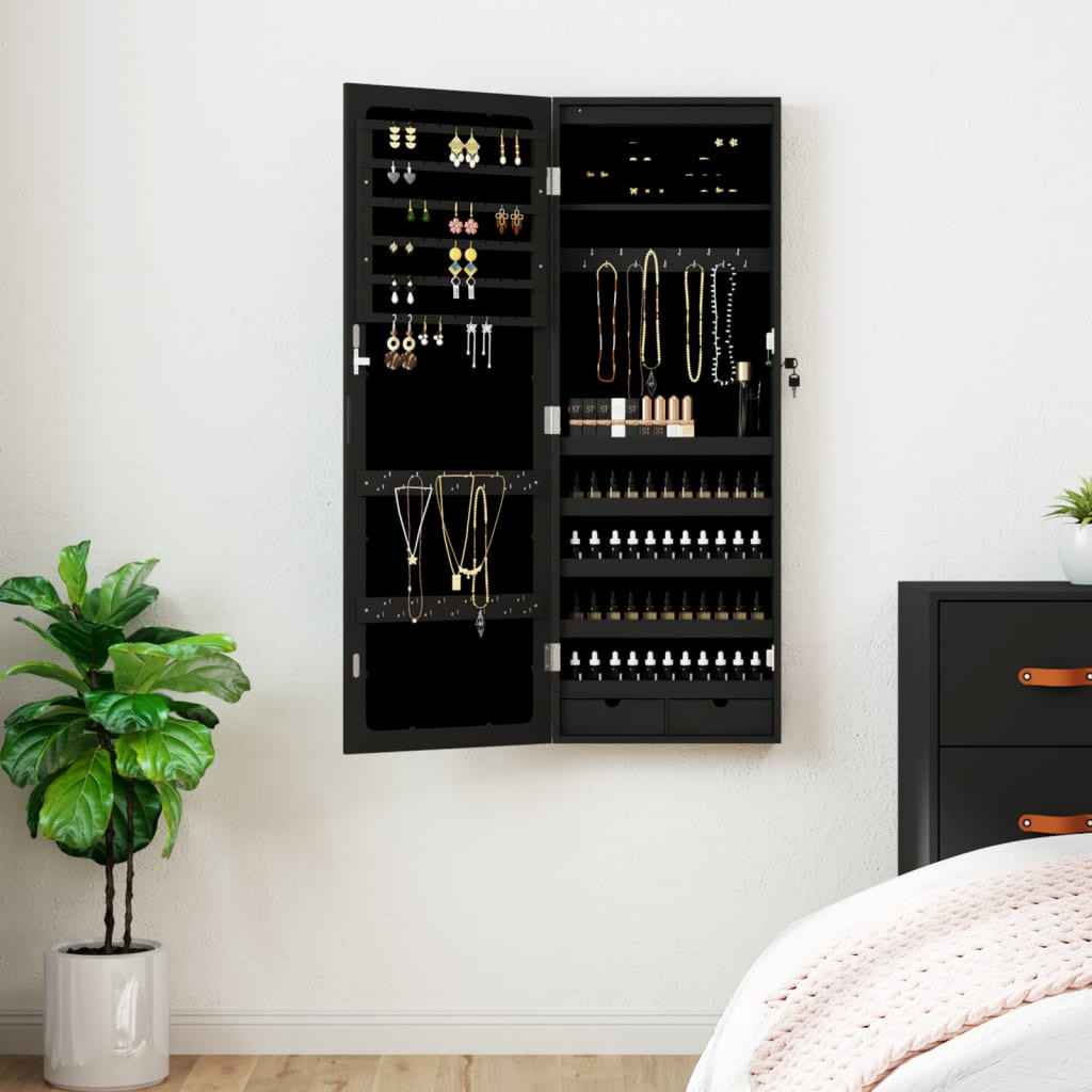 vidaXL Spiegel-Schmuckschrank mit LED-Beleuchtung Wandmontage Schwarz