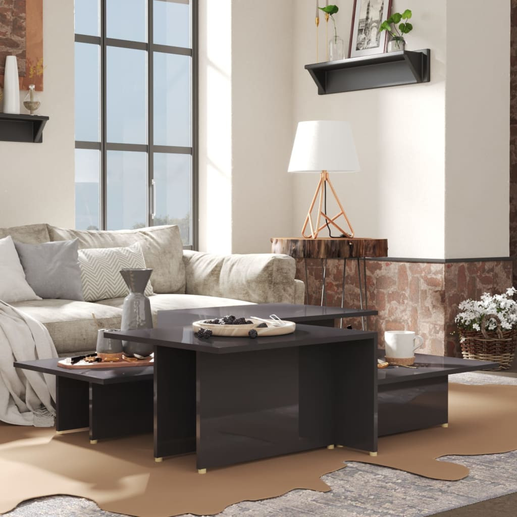 vidaXL Couchtische 2 Stk. Hochglanz-Grau 111,5x50x33 cm Holzwerkstoff