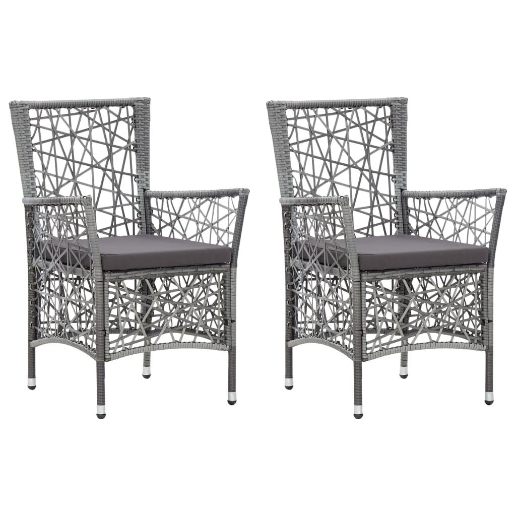 vidaXL Gartenstühle 2 Stk. mit Auflagen Poly Rattan Grau