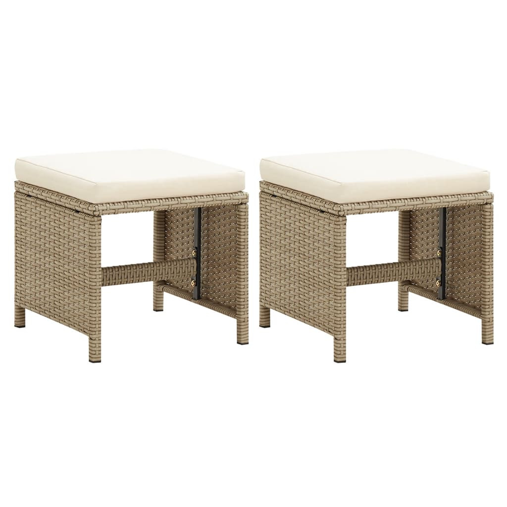 vidaXL Gartenhocker 2 Stk. mit Sitzkissen Poly Rattan Beige