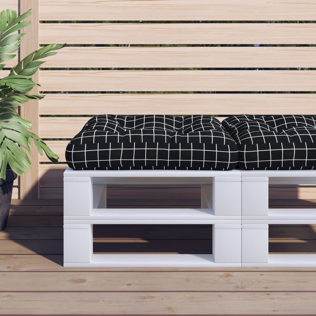 vidaXL Palettenkissen Schwarz Karomuster 50x50x12 cm Stoff