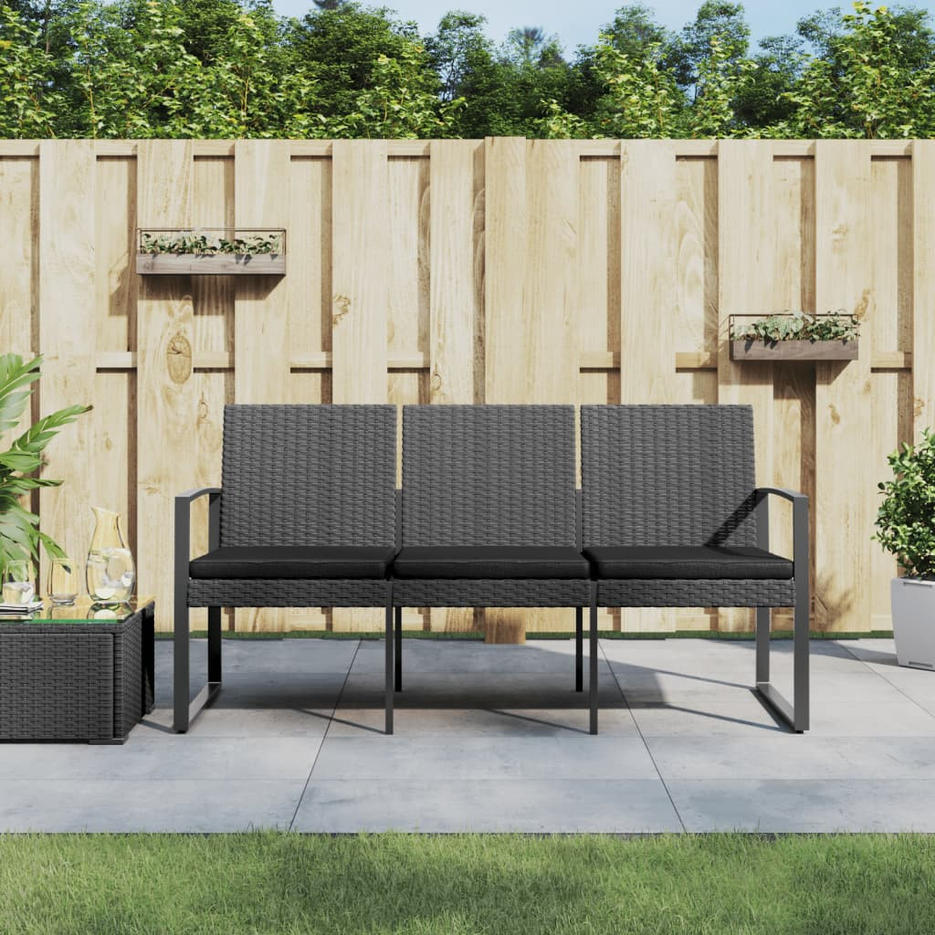 vidaXL Gartenbank 3-Sitzer mit Kissen Dunkelgrau PP-Rattan