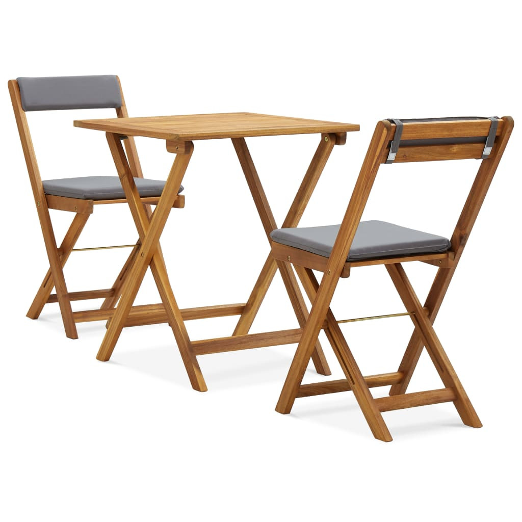 vidaXL | Gartenmöbel Sets | Faltbar 2 pcs Dunkelgraue Kissen Warmes Holz