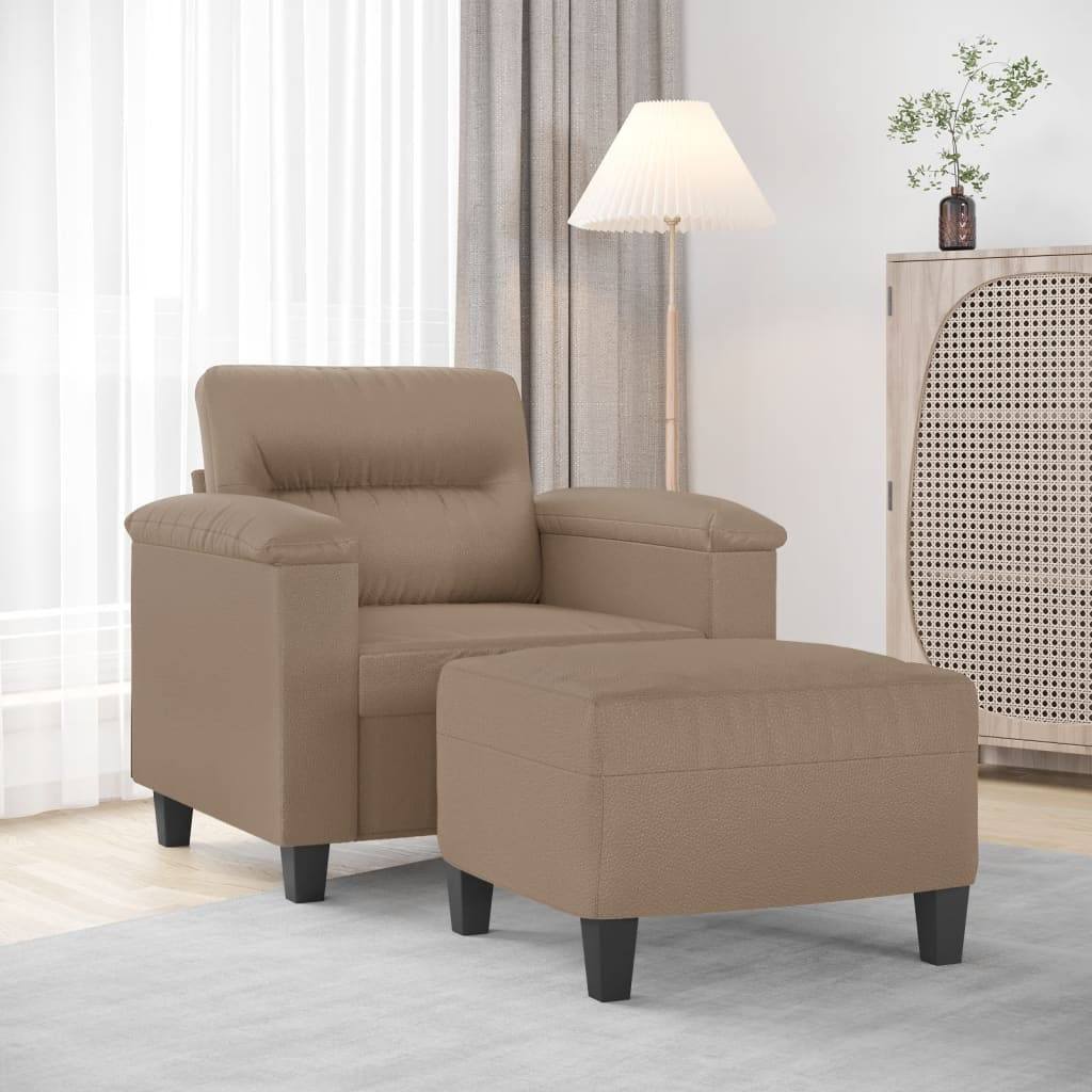 vidaXL Sessel mit Hocker Cappuccino-Braun 60 cm Kunstleder