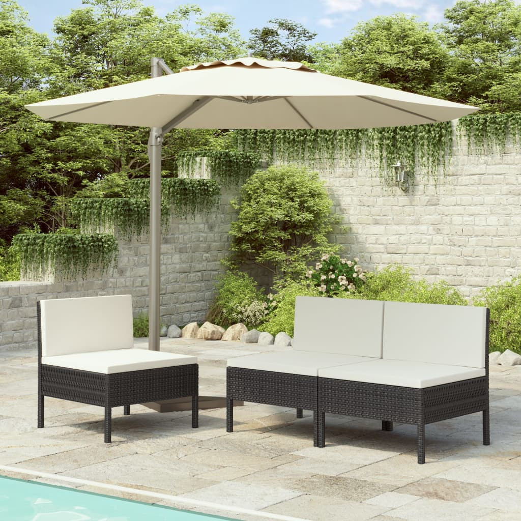 vidaXL Gartenstühle 3 Stk. mit Auflagen Poly Rattan Schwarz