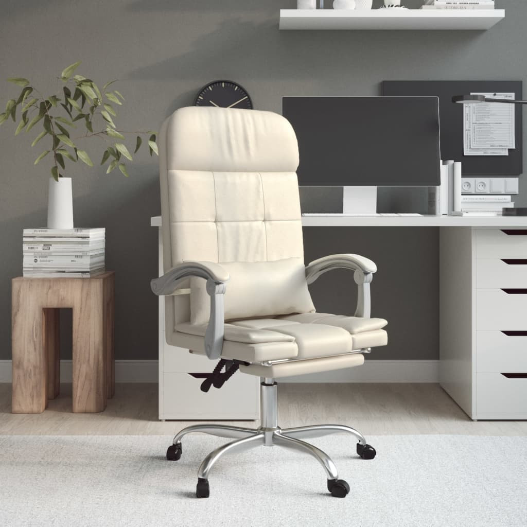 vidaXL Bürostuhl mit Massagefunktion Creme Kunstleder