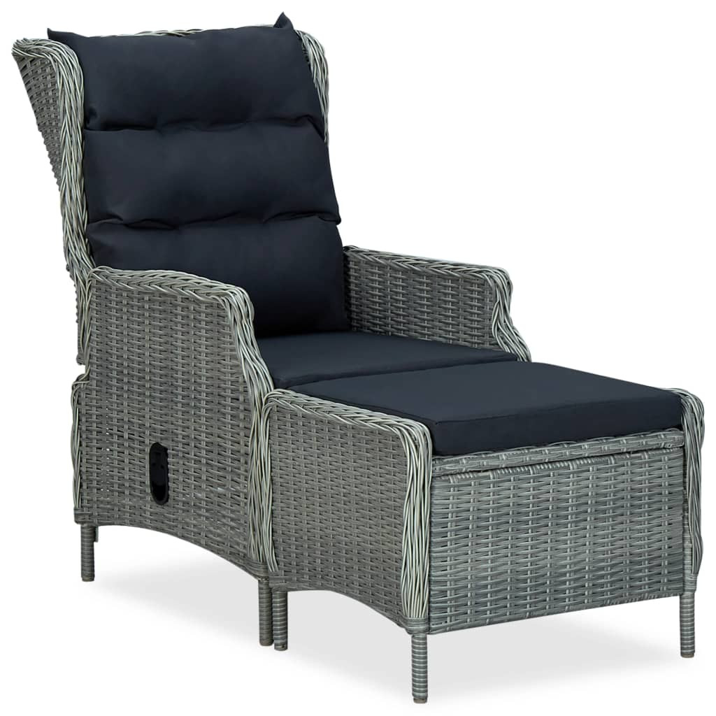 vidaXL Verstellbarer Gartensessel mit Fußhocker Poly Rattan Hellgrau