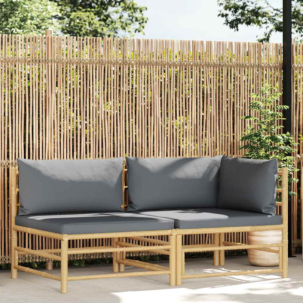 vidaXL 2-tlg. Garten-Lounge-Set mit Kissen Dunkelgrau Bambus