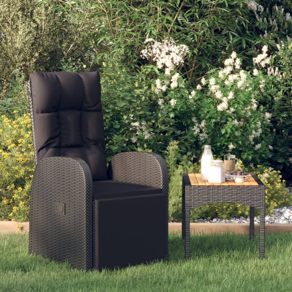 vidaXL Garten-Liegestuhl mit Auflage Poly Rattan Schwarz