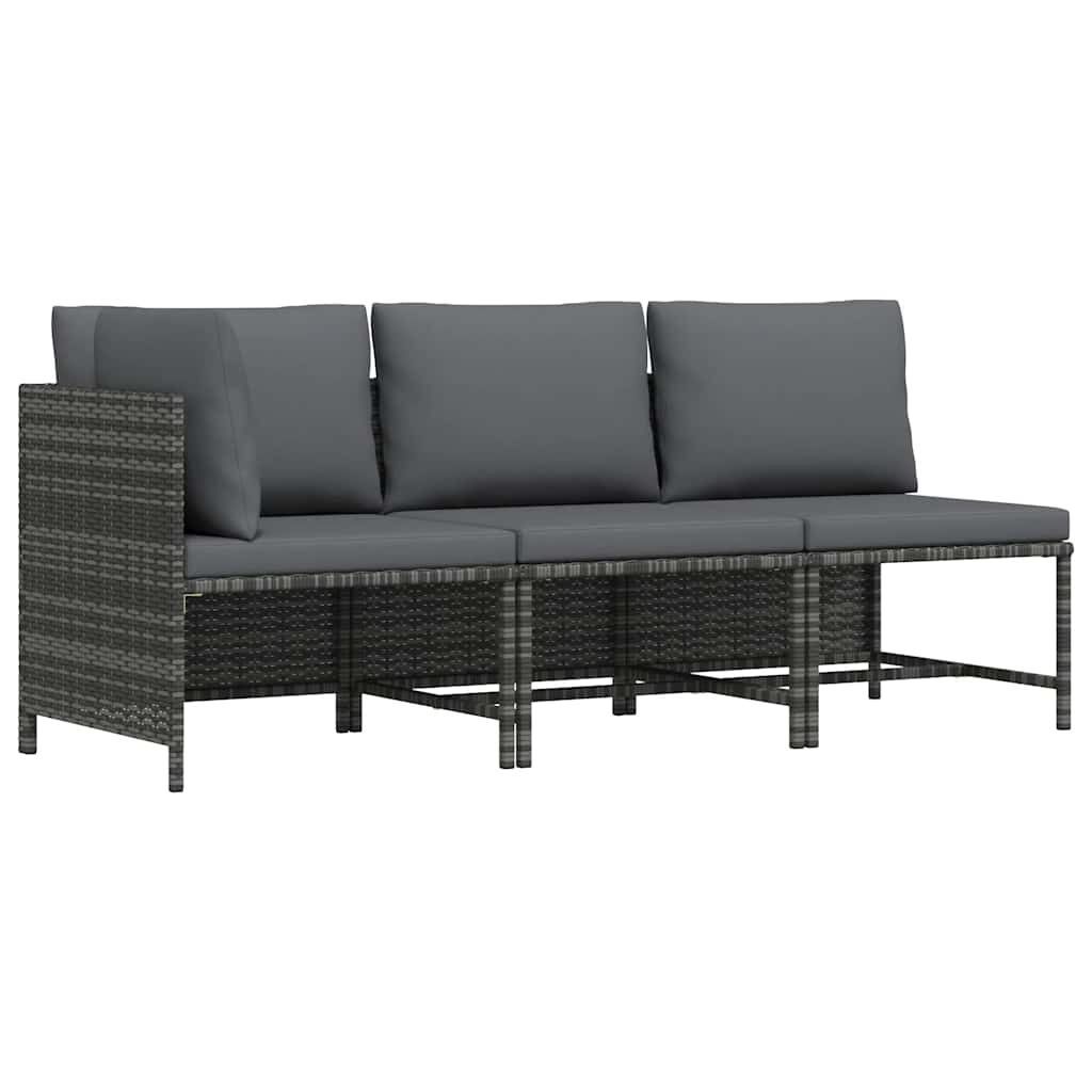 vidaXL 3-tlg. Garten-Lounge-Set mit Kissen Poly Rattan Grau