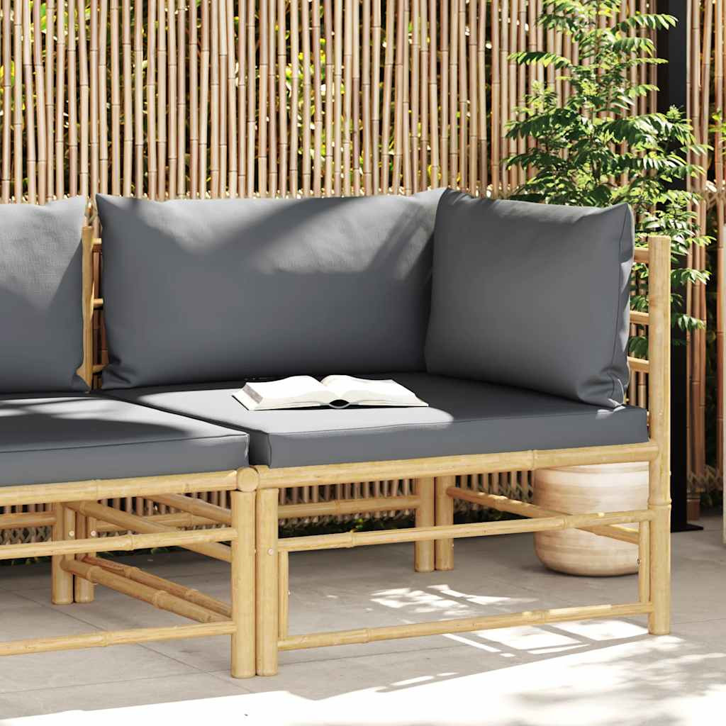 vidaXL Garten-Ecksofa mit Dunkelgrauen Kissen Bambus