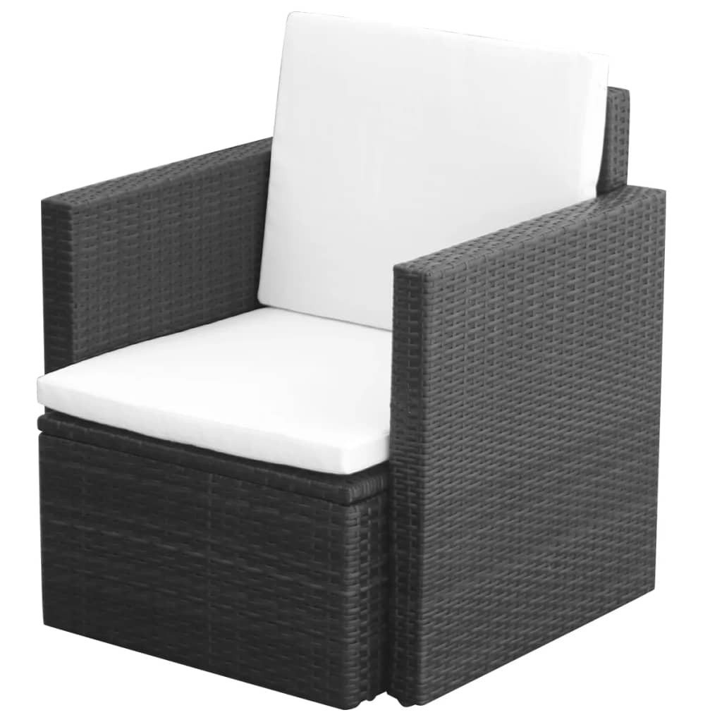 vidaXL Gartenstuhl mit Polstern und Kissen Poly Rattan Schwarz