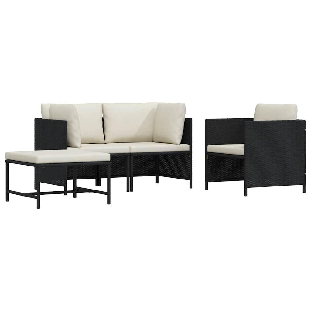 vidaXL 4-tlg. Garten-Sofagarnitur mit Auflagen Schwarz Poly Rattan