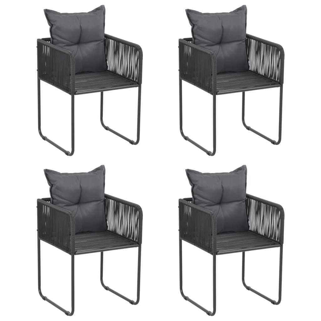 vidaXL Gartenstühle 4 Stk. mit Kissen Poly Rattan Schwarz