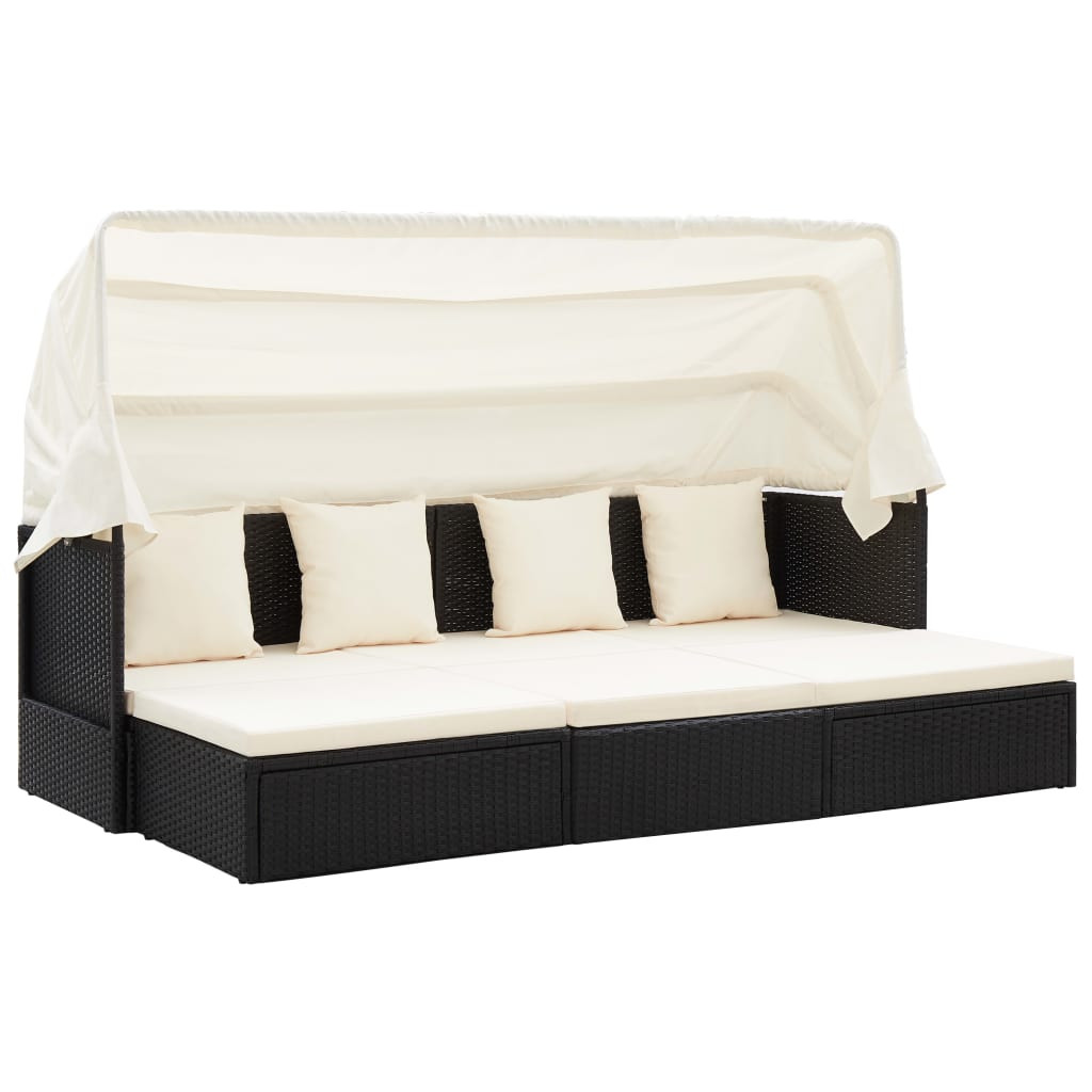 vidaXL Garten-Sonneninsel mit Dach Schwarz Poly Rattan