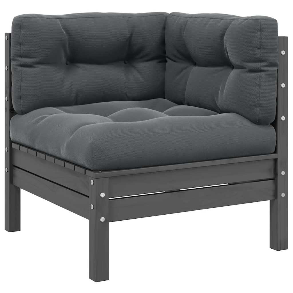 vidaXL Garten-Ecksofa mit Anthrazit Kissen Grau Massivholz Kiefer