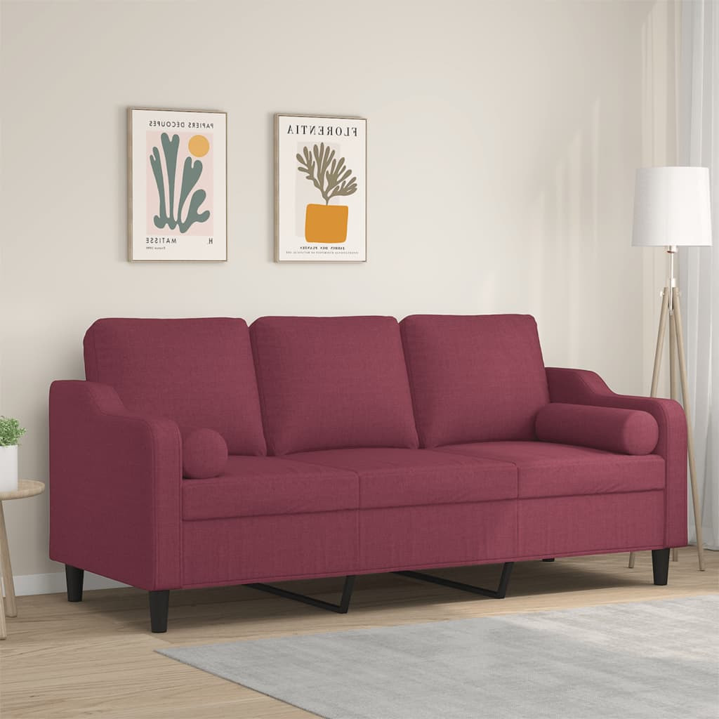vidaXL 3-Sitzer-Sofa mit Zierkissen Weinrot 180 cm Stoff