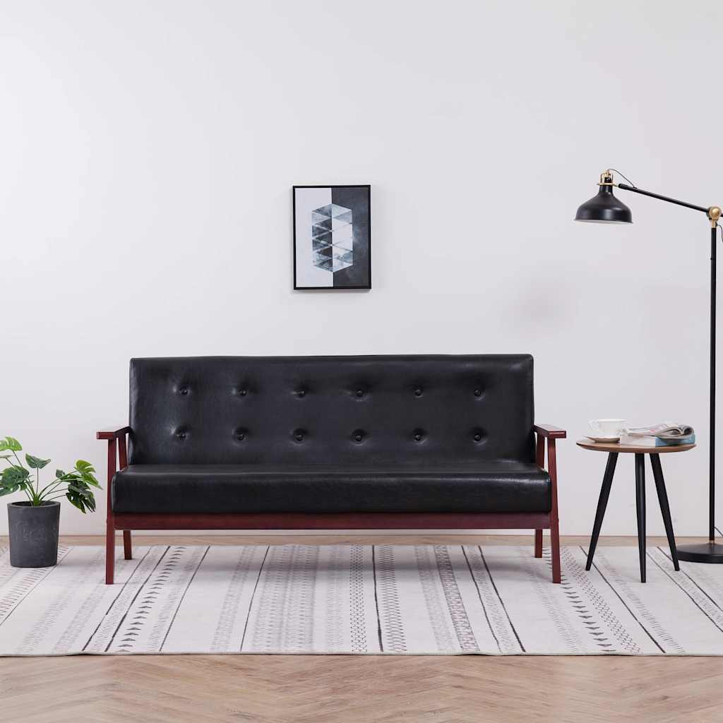 vidaXL Sofa 3-Sitzer Schwarz Kunstleder