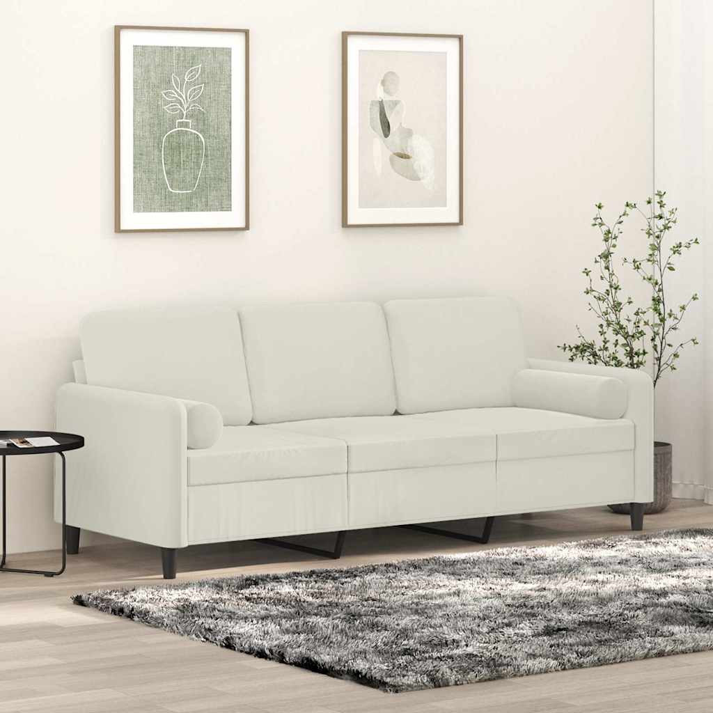 vidaXL 3-Sitzer-Sofa mit Zierkissen Creme 180 cm Samt
