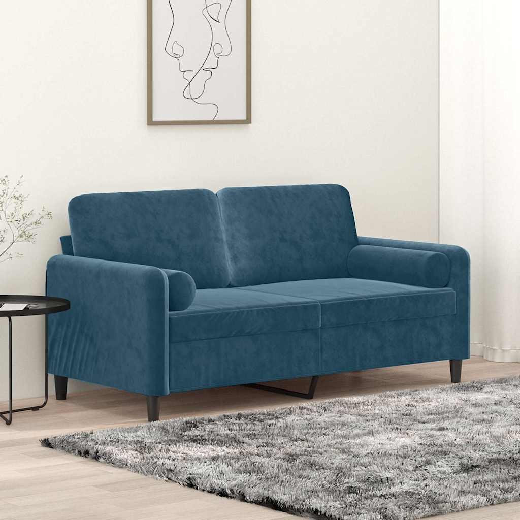 vidaXL 2-Sitzer-Sofa mit Zierkissen Blau 140 cm Samt