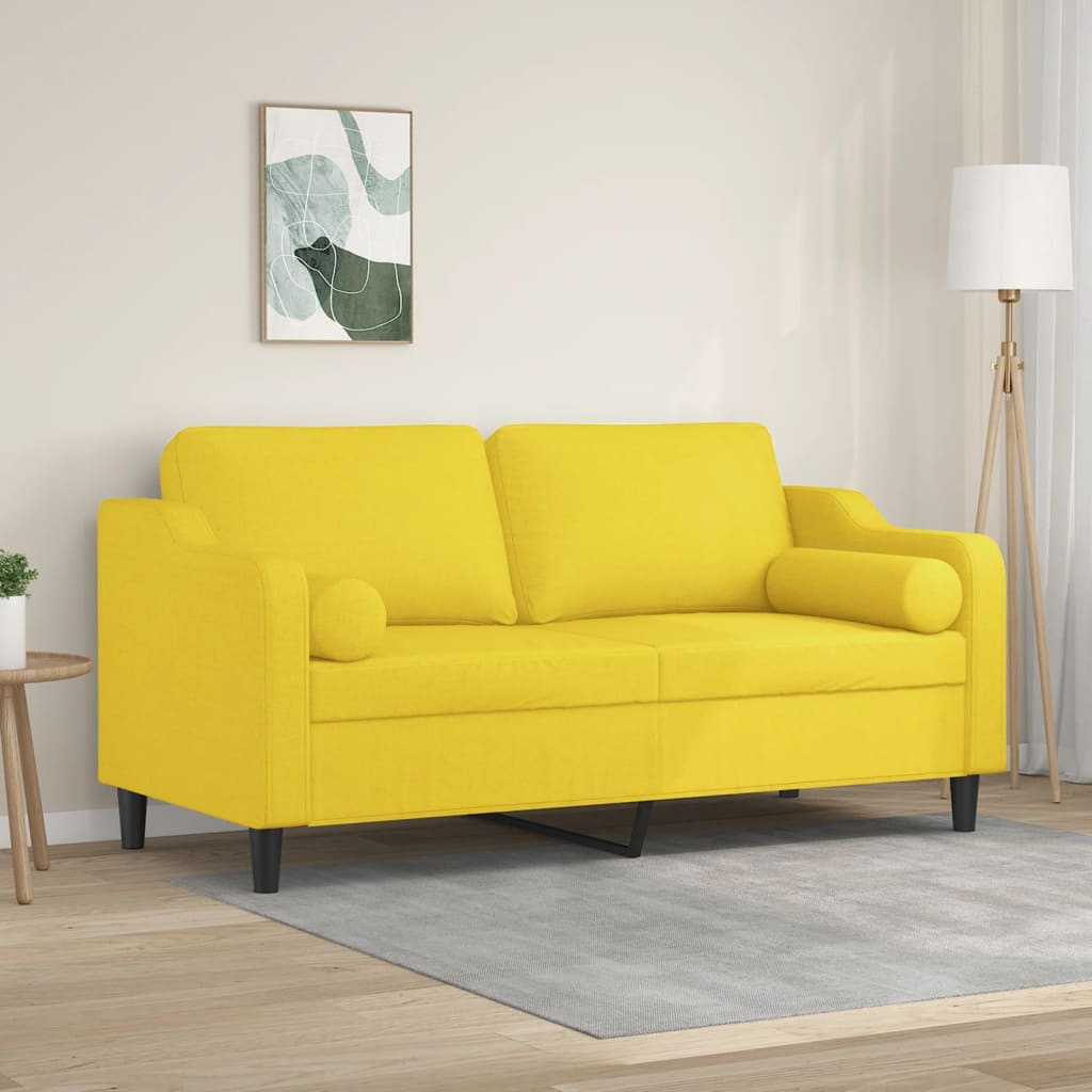 vidaXL 2-Sitzer-Sofa mit Zierkissen Hellgelb 140 cm Stoff