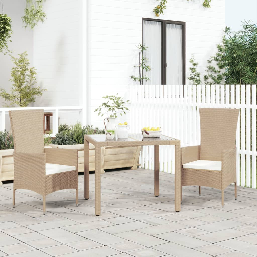 vidaXL Gartenstühle mit Kissen 2 Stk. Poly Rattan Beige
