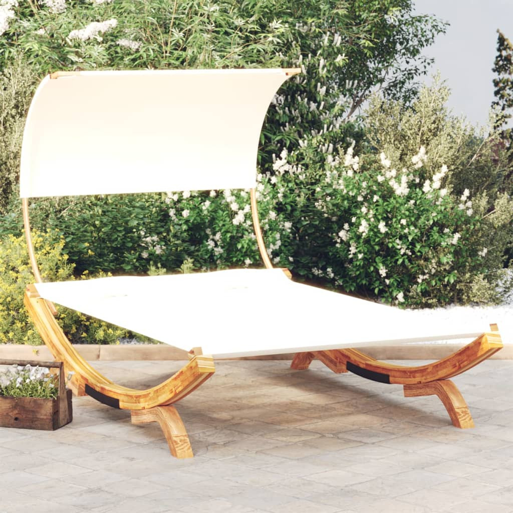 vidaXL Sonnenliege mit Dach 165x203x126 cm Bugholz Massiv Creme