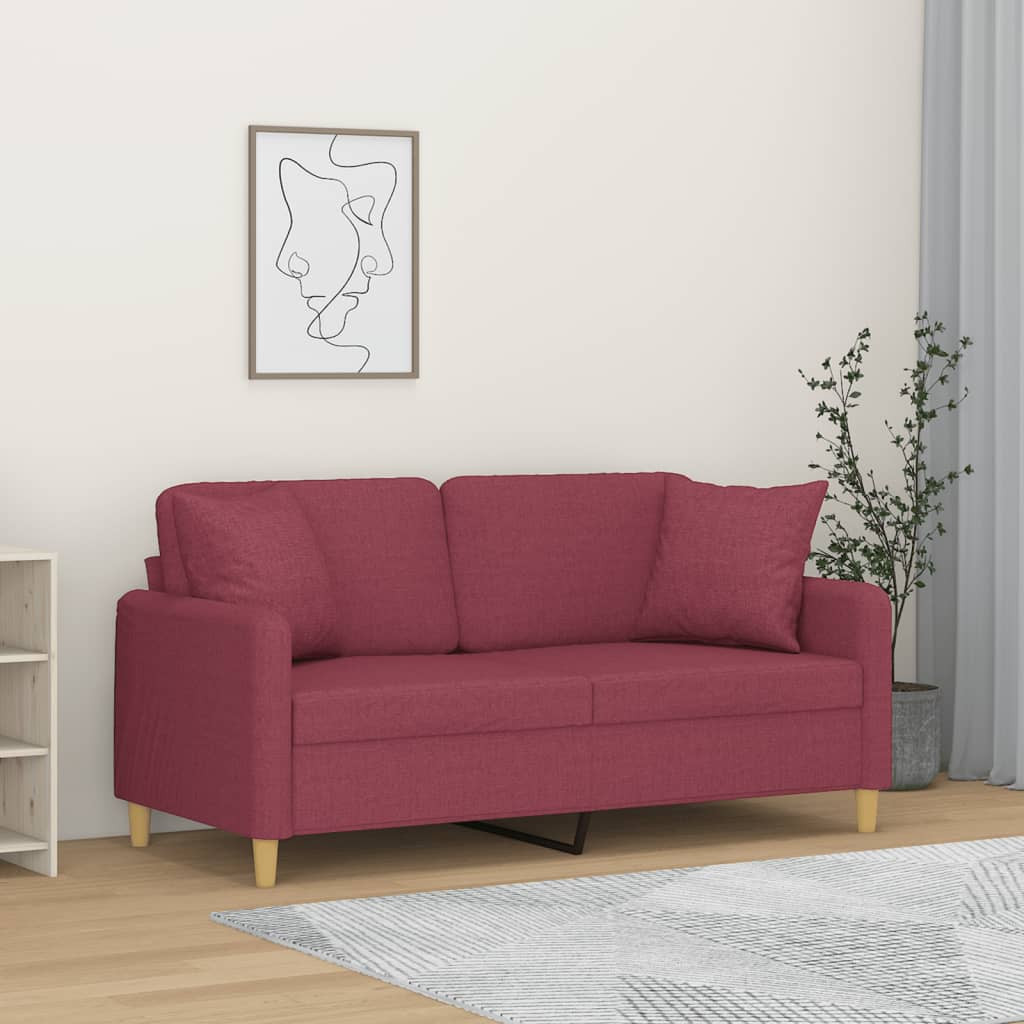 vidaXL 2-Sitzer-Sofa mit Zierkissen Weinrot 140 cm Stoff